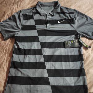 NIKE DRY FIT GOLF POLO SHORT SLEEVE BLACK GRAY STRIPED NEW